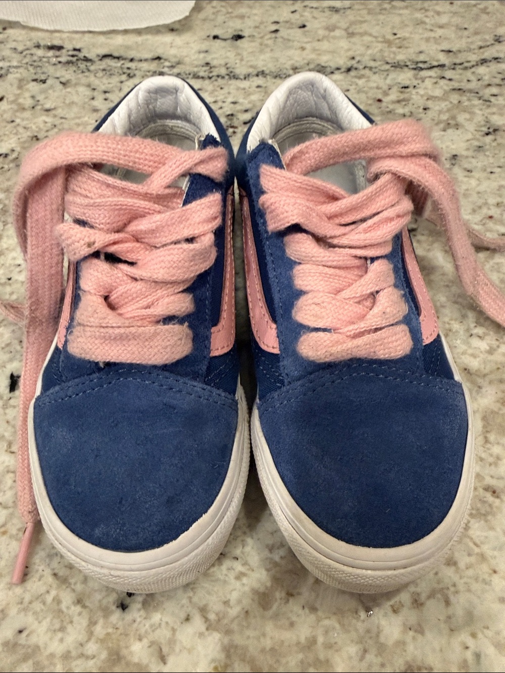 Vans Kids Blue Suede Sneakers with Pink Accents